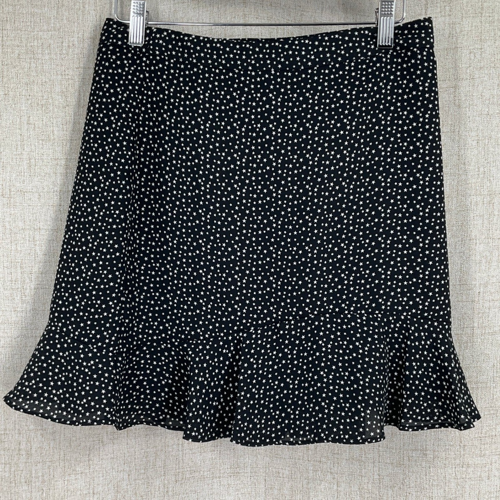 J.Crew Skirt Womens 2 Black Star Print Ruffle Hem Mini A-Line Celestial Ethereal